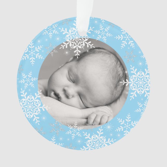 Snowflakes Baby Boy's First Christmas Blue Glitzer Ornament (Vorderseite)