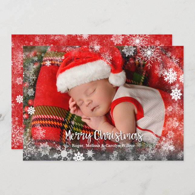 Snowflakes Baby Foto Geburtshinweise Feiertagskarte (Vorne/Hinten)