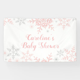 Snowflakes Baby Girl Dusche Pink & Silver Glitzer Banner