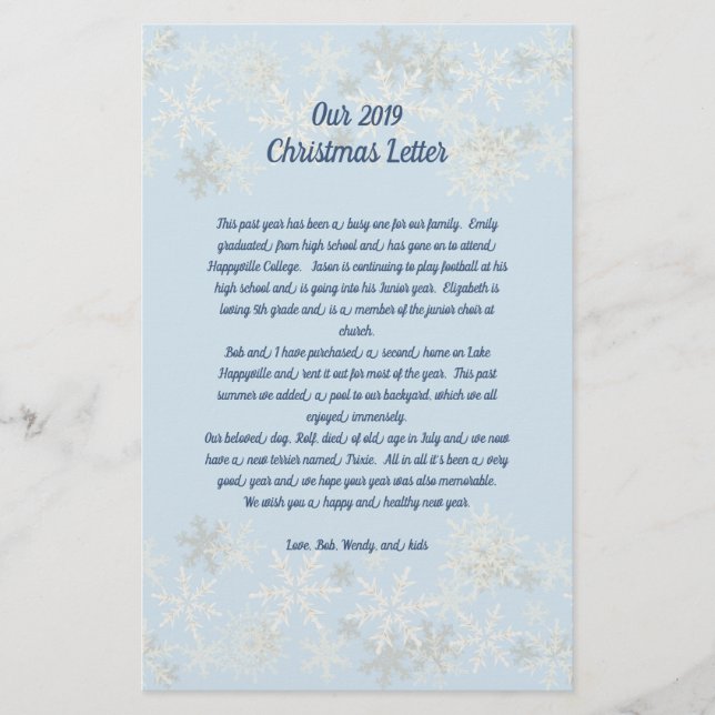 Snowflakes Blue Family Weihnachtsbriefpapier Briefpapier (Vorderseite)