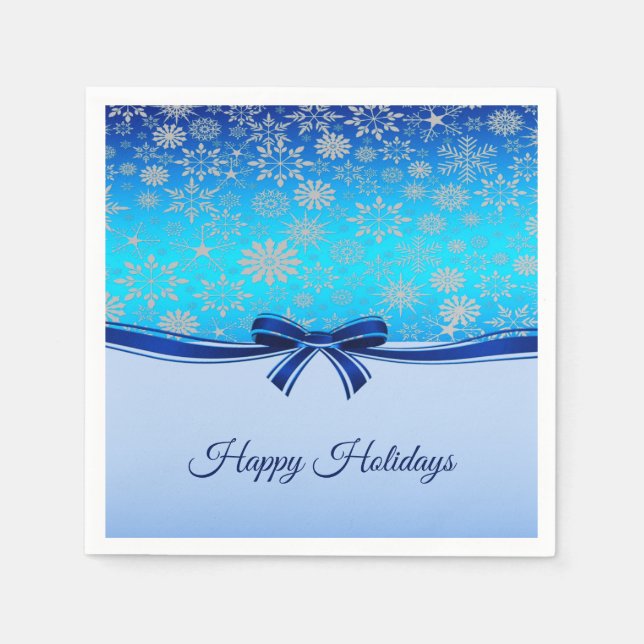 Snowflakes Blue Ribbon Holiday Paper Napkin Serviette (Vorderseite)
