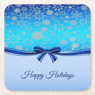 Snowflakes Blue Ribbon Holiday Paper Untersetzer