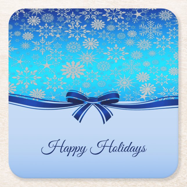 Snowflakes Blue Ribbon Holiday Paper Untersetzer (Vorderseite)