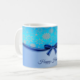 Snowflakes Blue Ribbon Holiday Tasse