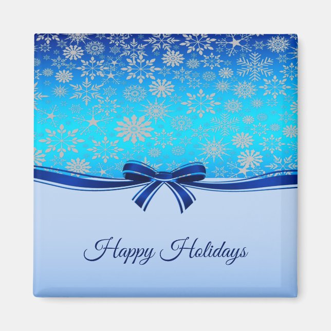 Snowflakes Blue Ribbon Holiday Weihnachten Magnet (Vorne)