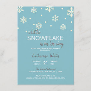 Snowflakes Blue Silver Gray BABY SHOWER   JUNGEN Einladung