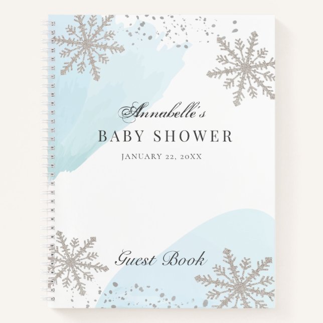 Snowflakes Blue Watercolor Babydusche Gästebuch Notizbuch (Vorderseite)