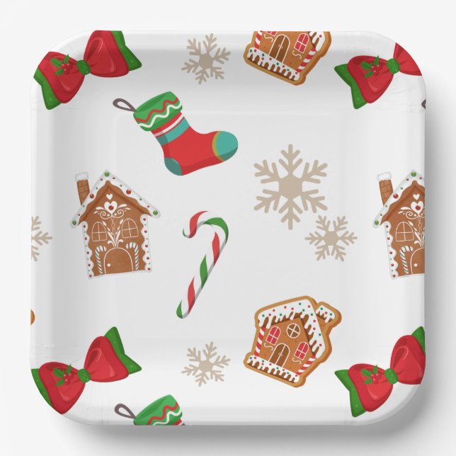 Snowflakes Candy Cane Weihnachtsmuster Pappteller (Vorderseite)
