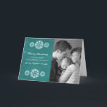 Snowflakes Chalkboard Foto Grußkarte, Aquamarin Feiertagskarte<br><div class="desc">Moderne und trendige Snowflakes Chalkboard Foto Grußkarte mit türkisfarbenem Chalkboard-Look und eleganten Schneeflocken in Weiß. Diese schicke Karte eignet sich hervorragend,  um Urlaubsgrüße zu versenden. Passen Sie sich mit Ihrem eigenen Foto und dem personalisierten Gruß Ihrer Wahl an. Klicken Sie auf "Anpassen",  um weitere Personalisierungsoptionen zu erhalten.</div>