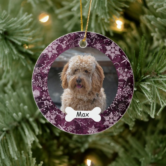 Snowflakes Custom Pet Puppy Foto Keramik Ornament (Baum)