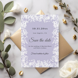 Snowflakes dusty lavender winter wedding save the date