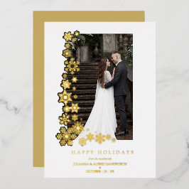 Snowflakes Frame Photo First Christmas Newlyweds Folien Feiertagskarte