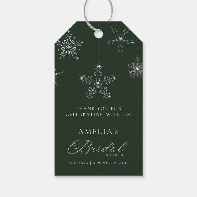 Snowflakes Glitter Green Winter Bridal Shower  Geschenkanhänger (Vorderseite)