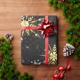 Snowflakes Gold Black Xmas Weihnachtsgeschenk Geschenkpapier
