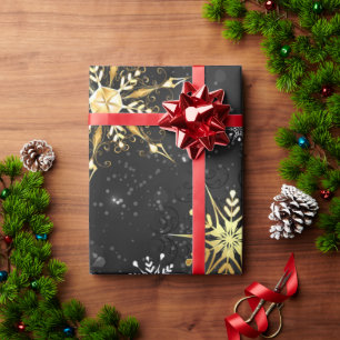 Snowflakes Gold Black Xmas Weihnachtsgeschenk Geschenkpapier