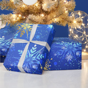 Snowflakes Gold Blue Xmas Weihnachtsgeschenk Geschenkpapier