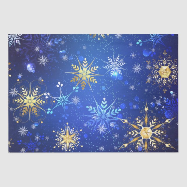 Snowflakes Gold Blue Xmas Weihnachtsgeschenk  Seidenpapier (Vorderseite)