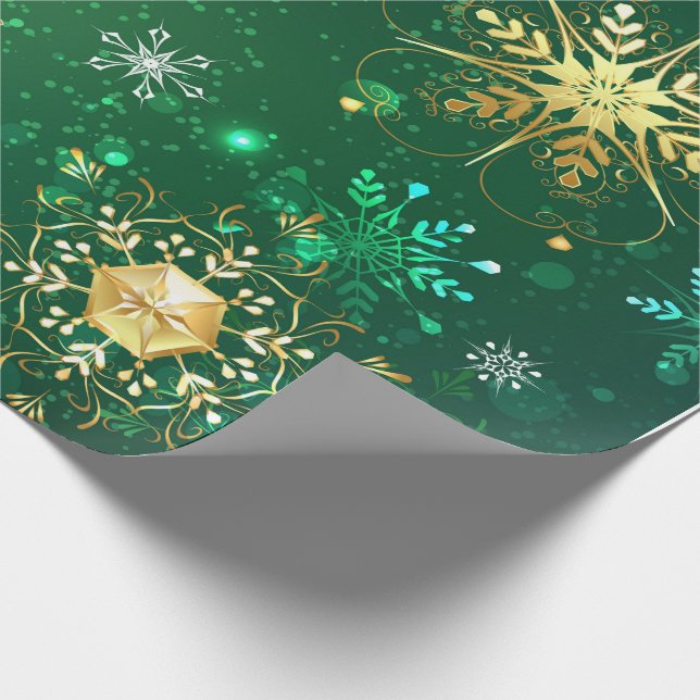 Snowflakes Gold Green Xmas Weihnachtsgeschenk Geschenkpapier (Ecke)
