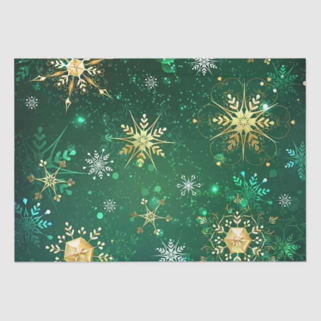 Snowflakes Gold Green Xmas Weihnachtsgeschenk Seidenpapier (Vorderseite)