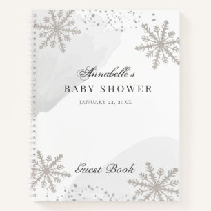 Snowflakes Gray Watercolor Baby Showbook Notizbuch