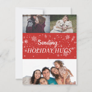 Snowflakes Holiday Hug Foto Grußkarte Feiertagskarte