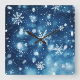 Snowflakes in the Night – Winter Wall Clock Quadratische Wanduhr