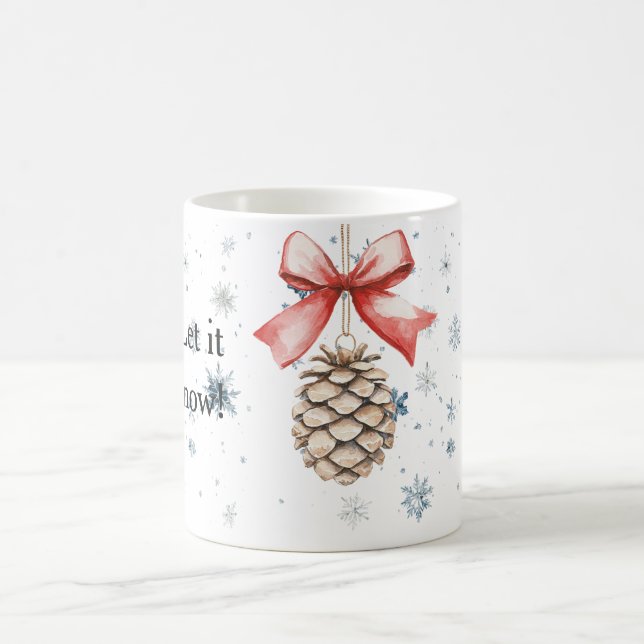 Snowflakes Let it snow Christmas Pine Cone Red Bow Kaffeetasse (Mittel)