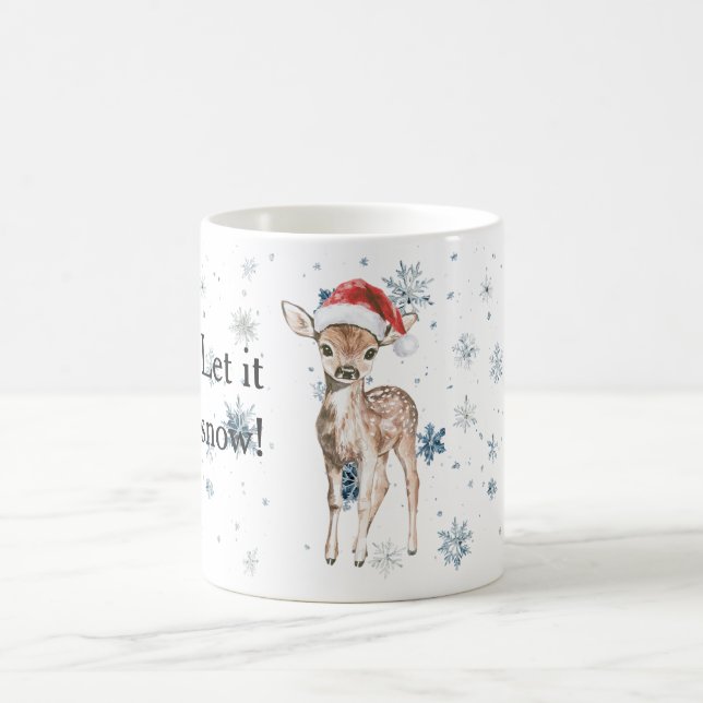 Snowflakes Let it snow Deer Christmas Santa Hat Kaffeetasse (Mittel)