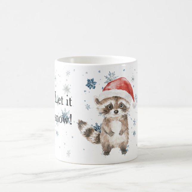 Snowflakes Let it snow Raccoon Christmas Red Hat Kaffeetasse (Mittel)