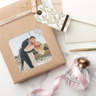 Snowflakes Liebe Peace Joy Kisses Foto Hochzeit Quadratischer Aufkleber