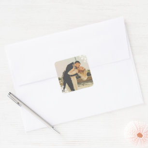 Snowflakes Liebe Peace Joy Kisses Foto Hochzeit Quadratischer Aufkleber