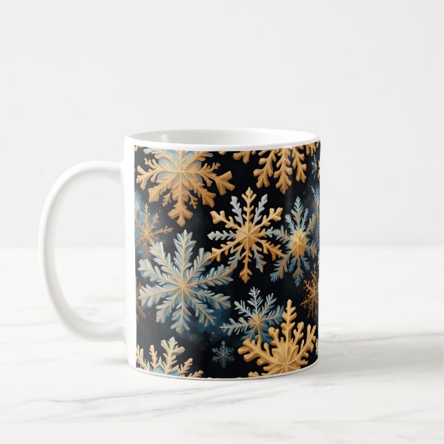  Snowflakes Magic Christmas Black Gold Blue Kaffeetasse (Links)