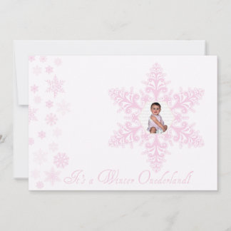 Snowflakes Onederland 1. Geburtstag Rosa Einladung