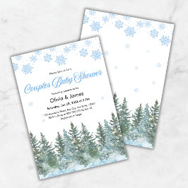 Snowflakes Pine Trees Winter Couples Baby Shower Einladung