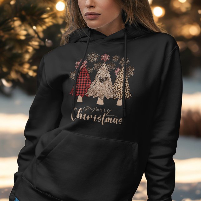 Snowflakes Red Buffalo Kariert Boho Weihnachtsbaum Hoodie (Von Creator hochgeladen)