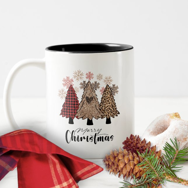 Snowflakes Red Buffalo Kariert Boho Weihnachtsbaum Zweifarbige Tasse (Von Creator hochgeladen)
