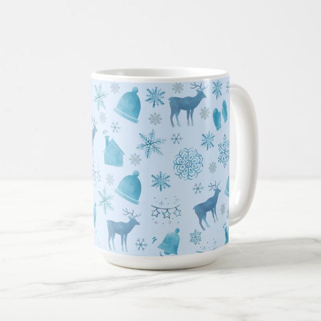 Snowflakes, Reindeer & Elegant Holiday Design Kaffeetasse (VorderseiteRechts)