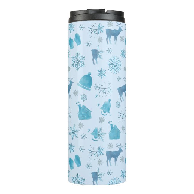 Snowflakes, Reindeer & Elegant Holiday Design Thermosbecher (Rückseite)
