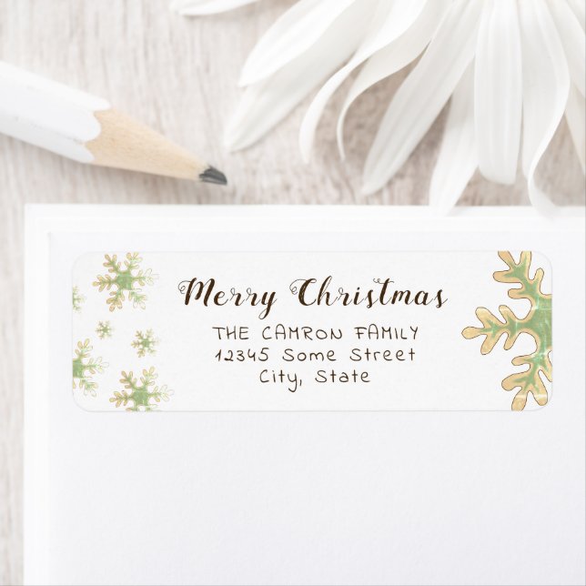 Snowflakes Script Frohe Weihnachtsadresse Label (Insitu)
