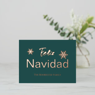 Snowflakes Simple Feliz Navidad Rose Gold Folien Feiertagspostkarte