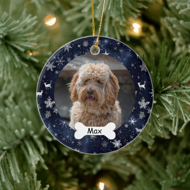 Snowflakes Stars Custom Pet Puppy Foto Keramik Ornament (Baum)