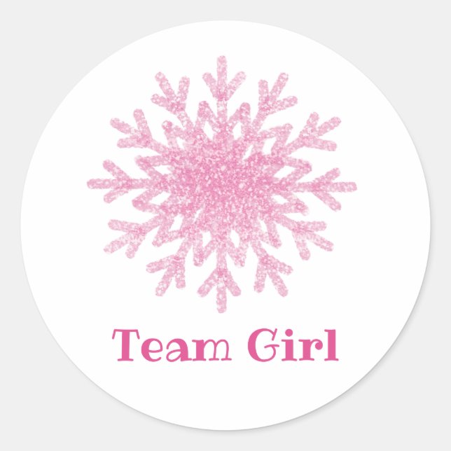 Snowflakes TEAM GIRL Gender Reveal Game Labels Runder Aufkleber (Vorderseite)