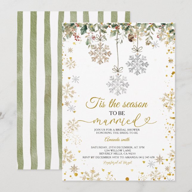 Snowflakes Tis The Season to Be Married Bridal  Einladung (Vorne/Hinten)