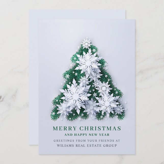 Snowflakes Weihnachtsbaum Firmengrüße Feiertagskarte (Vorne/Hinten)