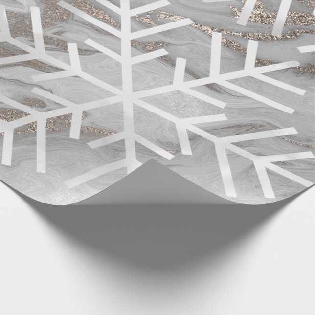 Snowflakes Weihnachtsfeiertag Marmor Gray Elfenbei Geschenkpapier (Ecke)