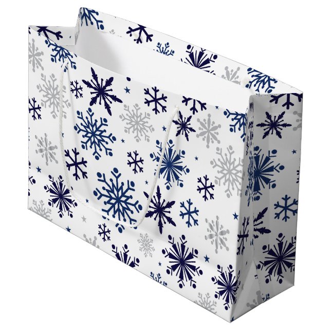 Snowflakes Weihnachtsgeschenk Große Tasche Geschenktüte (Vorderseite Schrägansicht)
