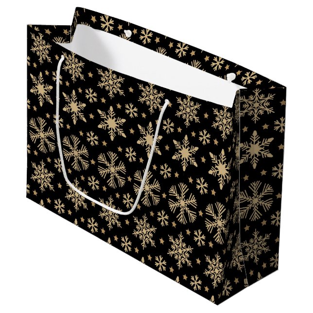Snowflakes Weihnachtsgeschenk Große Tasche Große Geschenktüte (Vorderseite Schrägansicht)