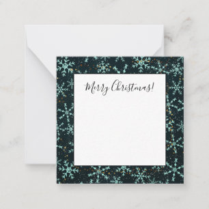 Snowflakes White Blue in Black Night Sky Mitteilungskarte