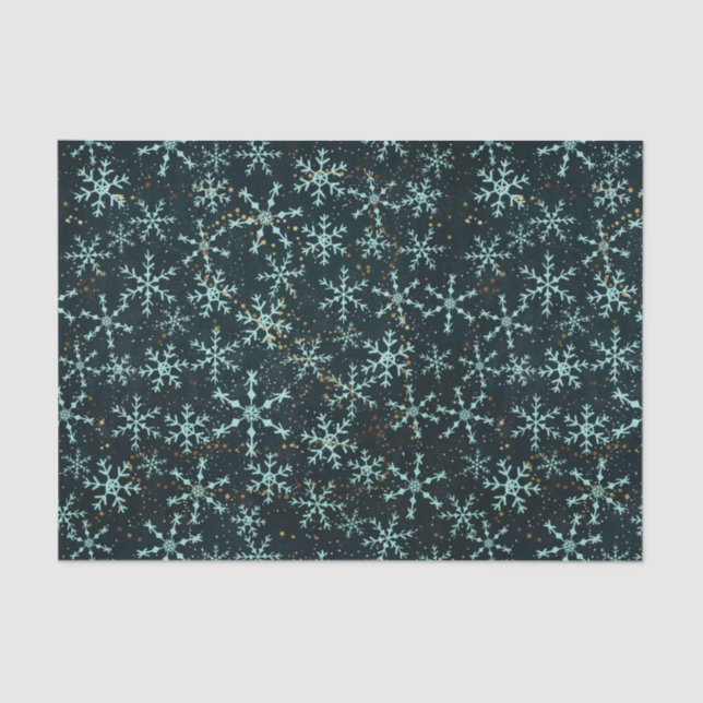 Snowflakes White Blue in Black Night Sky Seidenpapier (Vorderseite)
