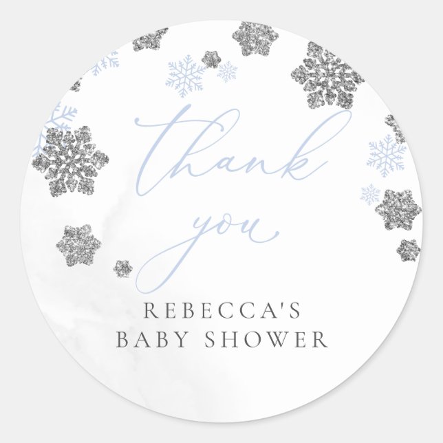 Snowflakes Winter Boy Babydusche Danke Runder Aufkleber (Vorderseite)